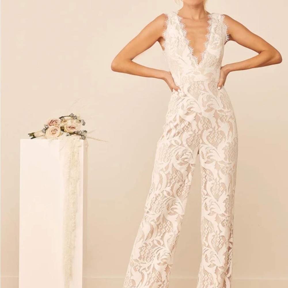 Lulu’s Enamored With You White Lace Wide-Leg Jumpsuit - Wedding